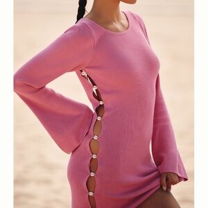 🟤NWT CELANDINE by ANTHROPOLOGIE Shell Long-Sleeve Mini Dress in Pink XL